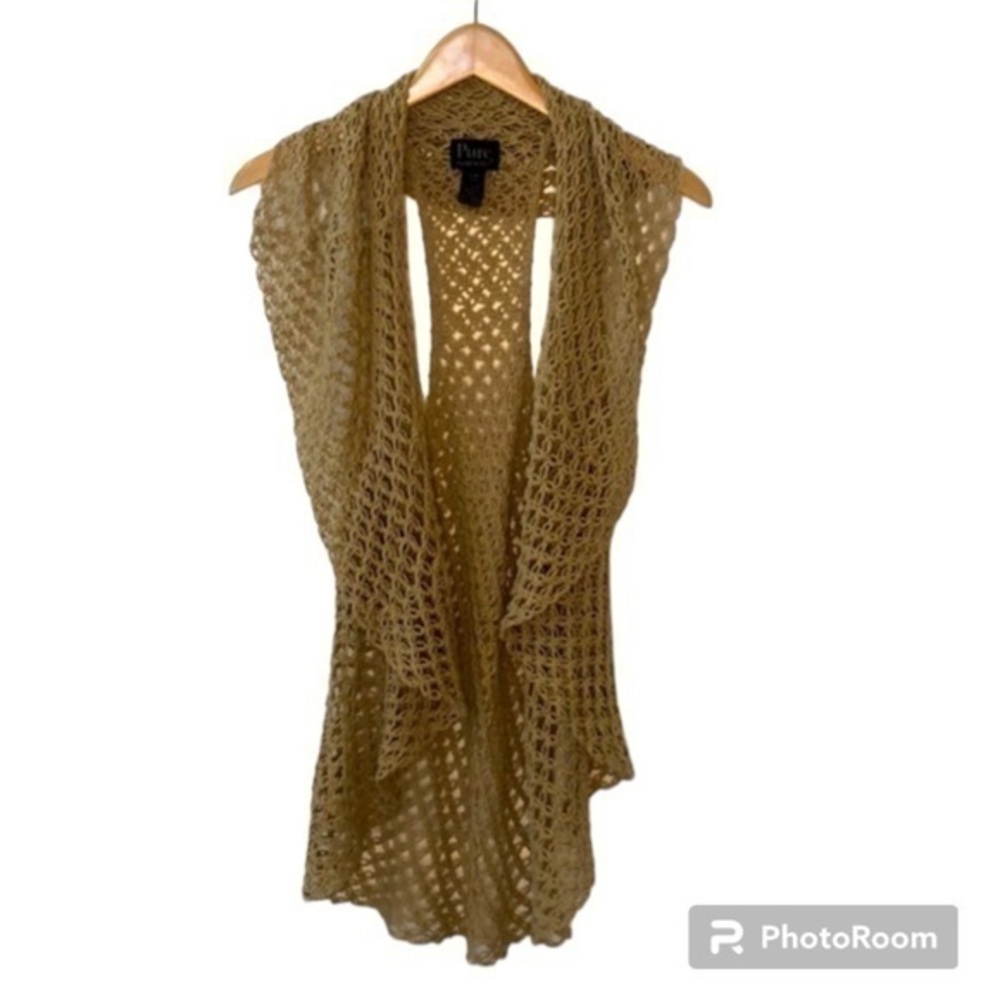PURE | Pure Handknit 100% Cotton Loose Net Beige Shrug - Small